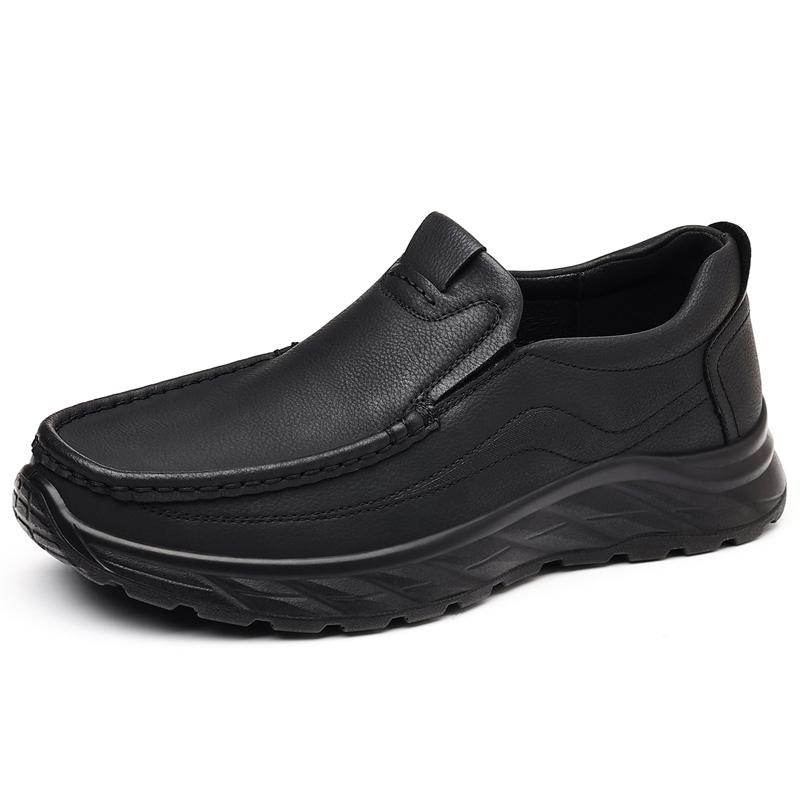 Handmade Genuine Leather Men s Casual Shoes Outdoor Slip on Loafers Non-Slip Men Slip on Flats Moccasins Simple Walking Shoes 38 чёрный