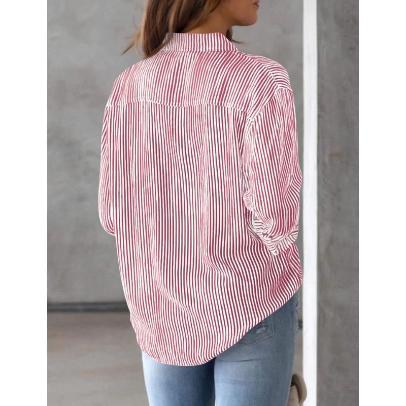 Women's Pocket Loose Top Long Sleeved Work Shirt Top