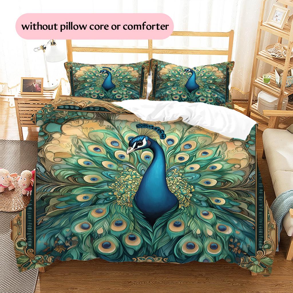 Peacock Displaying Its Tail Pattern Bedding Quilt Set Quilt Cover Pillowcase Home Decoration Gift (1 * Duvet Cover + 2 * Pillowcase, Without Core)