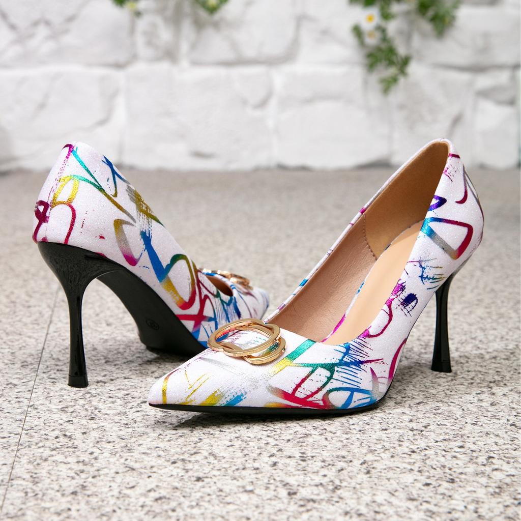 Women's Shoes Random Print Vacation Fashion Heels Wedding Party Pointed Stilettos 2025