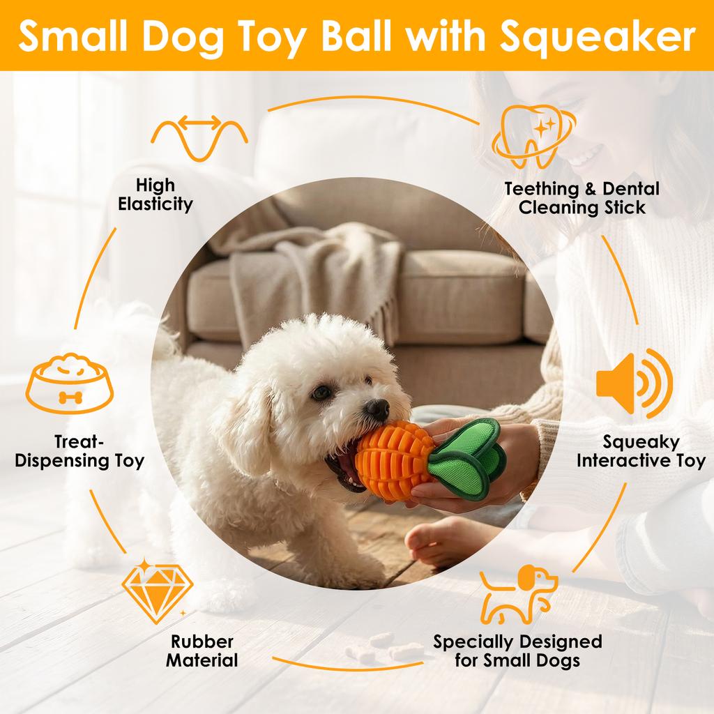 2 Pcs Dog Chew Toys Portable Interactive Treat Dispensing Ball with Squeaker Puppy Dental Care Toys Pet Supplies for Training