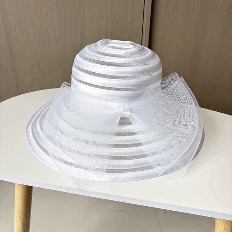 Korean Fashion Crystal Mesh Top Hat with Elegant Bow Women's Summer Beach Sun Protection Bow Sun Hat