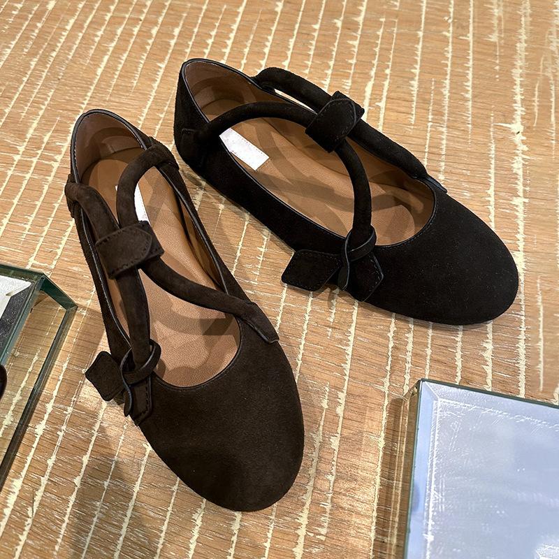 Sheepskin Version~ French Retro Round Head Flat-soled Single Shoes Women's 2025 New Versatile Suede Mary Jane Ballet Shoes