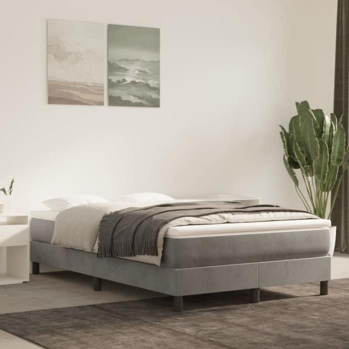 3144321 vidaXL Lit à sommier tapissier et matelas Gris clair 120x200cm Velours