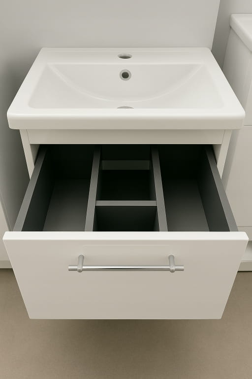 Zestaw Szafka łazienkowa z umywalką baterią i syfonem 80cm Stojąca biały połysk Cassandra