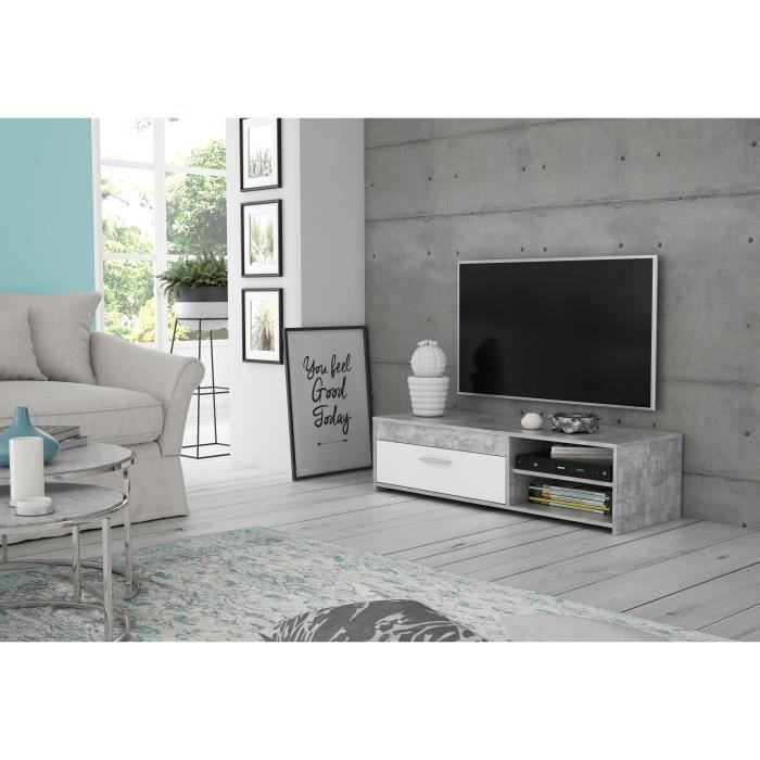 PILVI TV Cabinet - White and Light Concrete - Contemporary - L 120 X D 42.1 X H 31.8 Cm