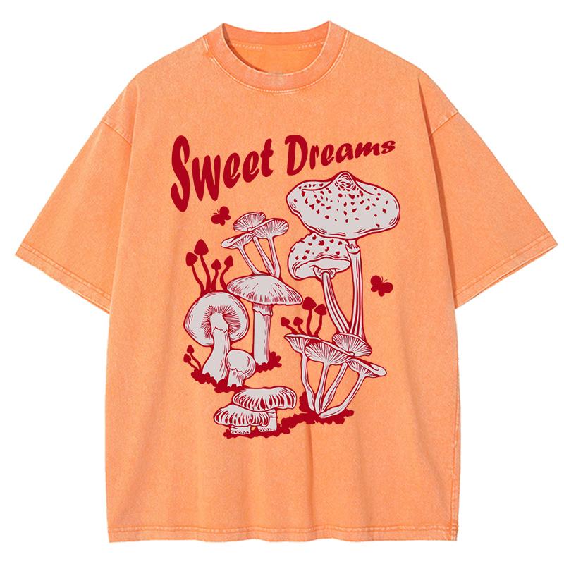Sweet Dreams Mushroom Design Washed T-Shirt Women Summer T Shirts Cotton Top Multicolor Oversized Clothes