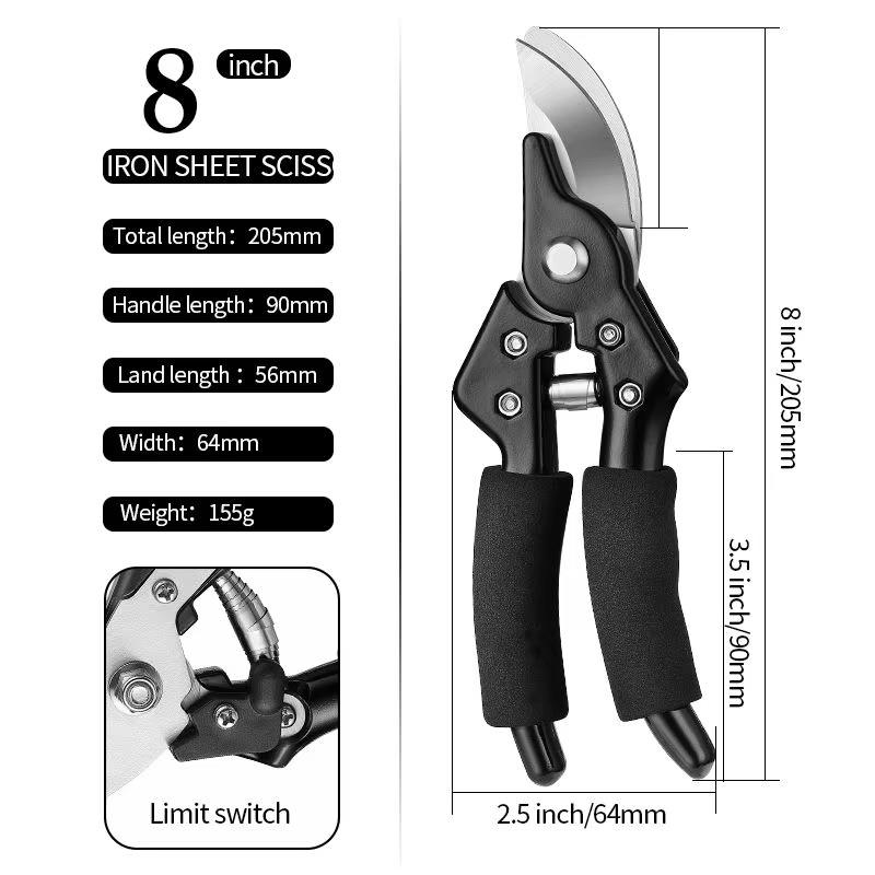 Garden Hand Tools 3Cr13 Stainless Steel DIY Industrial Grade Bypass Pruning Shears with Anti-Slip Grip (as the picture,Garden Scissors&OPP bag)