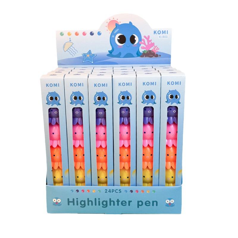 He Mu Octopus Highlighter Set: Cute, Colorful Cartoon Markers for Students & Journaling.