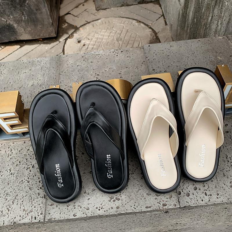 Französische Fee Stil dicke Sohle Flip-Flops, Frauen tragen Strand Blaue coole Hausschuhe und Sandalen im Sommer