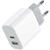 Rychlá USB-C nabíječka 20W - ROHS - 2 porty PD/QC3 - Bílá - Rychlé nabíjení - Kompatibilní se smartphony