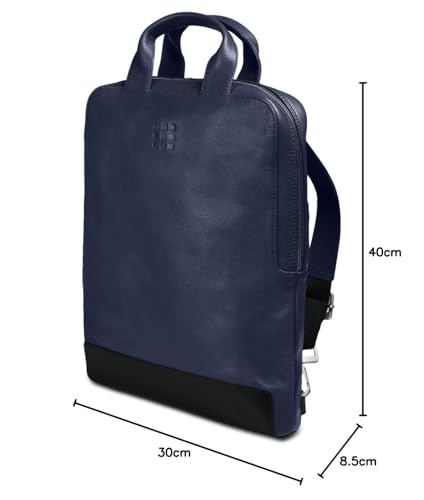 Moleskine Classic Leather Business Backpack with 15-inch Laptop Storage, Vertical Design, Sapphire Blue