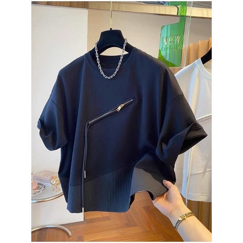 Irregular Splicing Street Fashion Design Short-sleeved T-shirts Women Loose Couple Tops