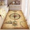 Vintage Map Art Area Rug, Antique Brass Compass Red Needle Old Nautical Chart Print, Study Office Decor, Non-Slip Mat