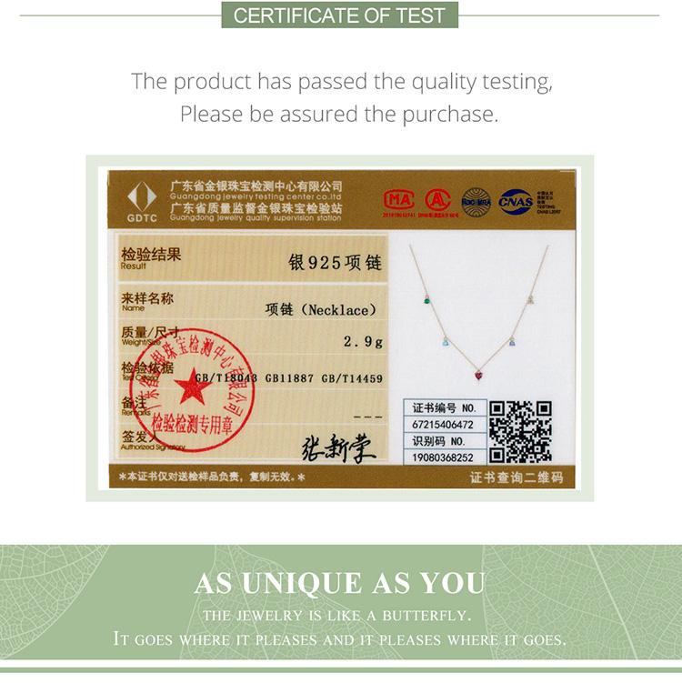 BAMOER 925 Sterling Silver Elegant Gold-plated Five Colored Zircon Necklace for Women Elegant Fine Jewelry