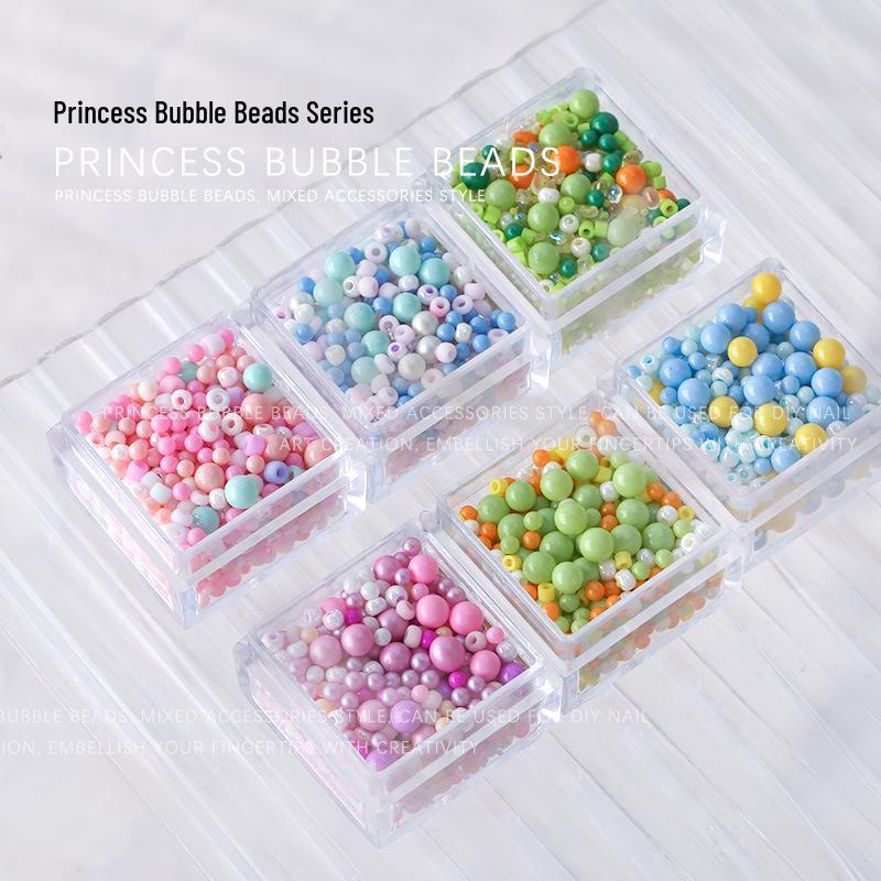 

Macaron Color Princess Bubble Beads: Mixed Size Round Resin Nail Rhinestones