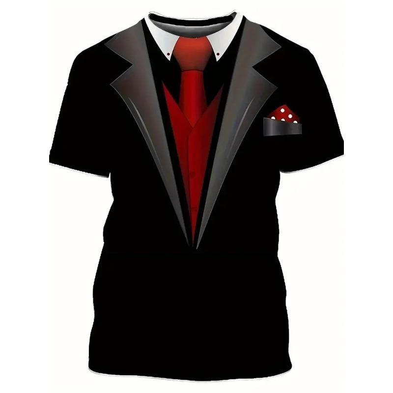 Mode Herren T-Shirts 3D-Druck Anzug und Krawatte Muster schlichtes Kurzarm-T-Shirt für Herrenbekleidung High Street Streetwear Tops