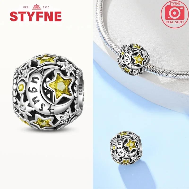 Copper Blue Stars Moon Zircon Round Twelvemonth Charm Bead Fits Bracelets Women Genuine Jewellery DoItYourself Beautiful Gifts Accessories