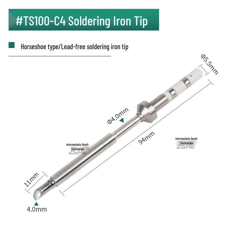 

TS100 Lead-Free Soldering Iron Tip with Integrated Heating Core, Blade Tip, Horseshoe Style Flat Head