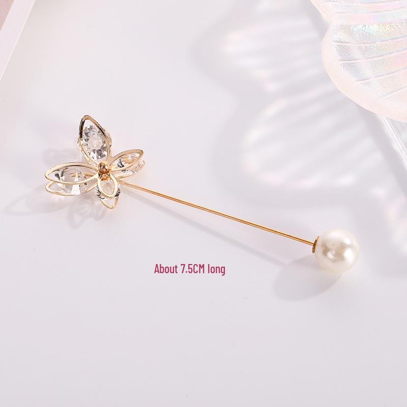 Taillenraffende Brosche mit Imitationsperlen und Strasssteinen, Anti-Expositionssicherheitsnadel, Ein-Wort, Gebogen, Gerader Einsteckstift.