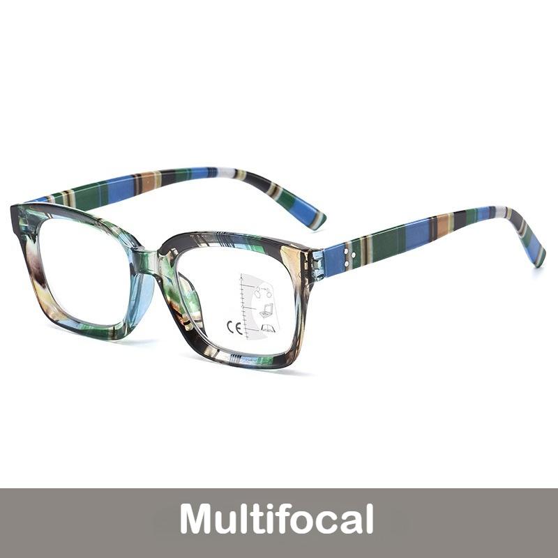 

Anti Blue Light Far and Near Dual-use Striped Frame Reading Glasses Women Large Frame Multifocal Degree Glasses Near and Away +1