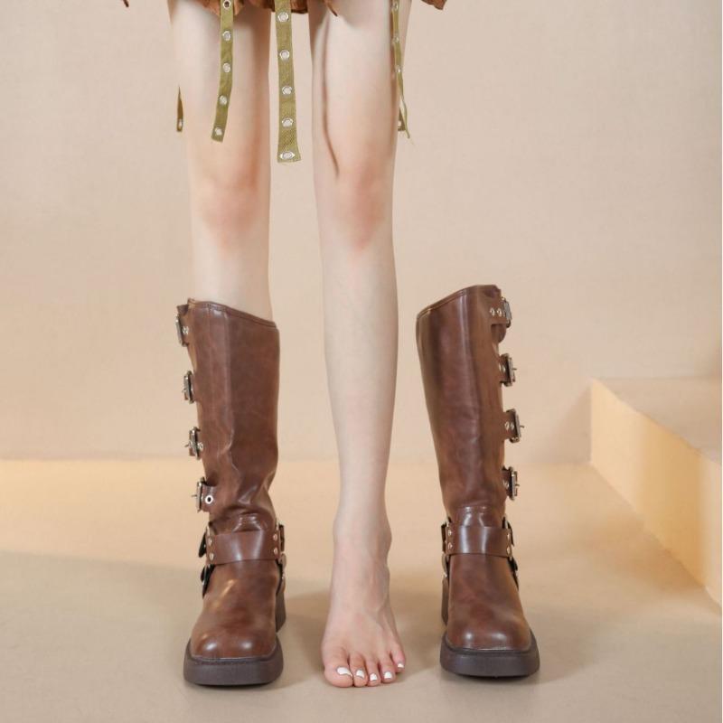 Long Boots Women's Fashion But Knee Western Cowboy Boots Thick Heel Retro Knight Boots Polished Punk Motorcycle Boots