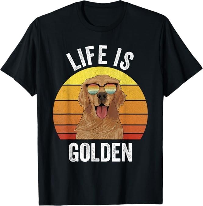 Retro Life Is Golden T-Shirt Golden Retriever Gifts Funny Dog XXXXL