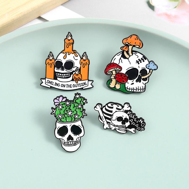 Unique And Stylish Skull-shaped Brooch Pin Candle And Crystal Ball Design For Fashion Lovers