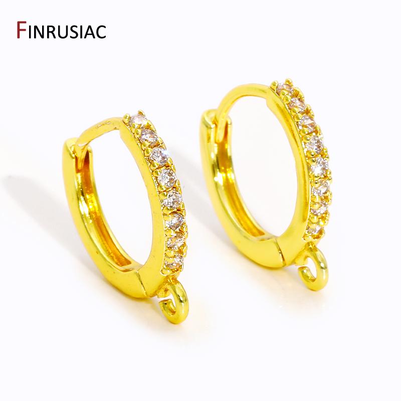 14K/18K Gold Plated Brass Round Earring Hooks Clasps Fittings,Inlaid Zircon Earring Fixtures For DIY Earring Making Accessories