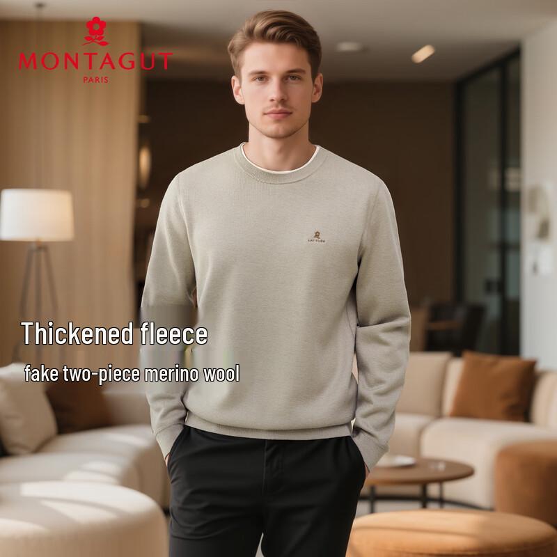 MONTAGUT Men's Winter Plush Lined Round Neck Knit Sweater