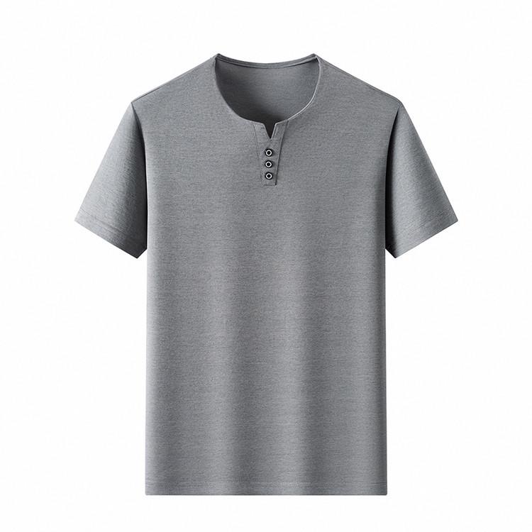 Men's Summer Crew Neck Solid Color Casual Short Sleeve T-shirt, Versatile Korean V-neck Style