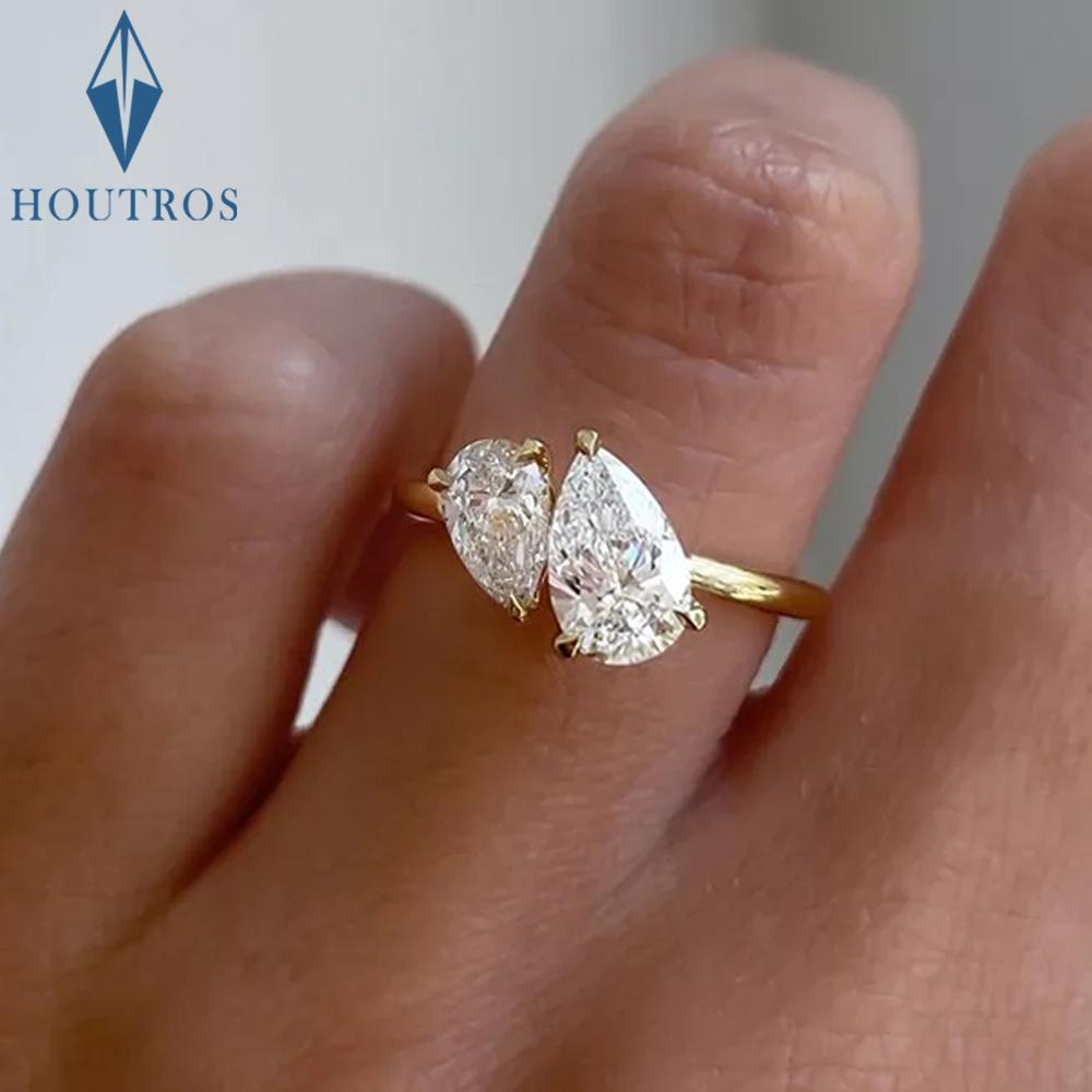 1.5cttw Double Pear Cut Moissanite Diamond Ring for Women Two Stone Toi Et Moi Wedding Bands 925 Silver Gold Plated Jewelry