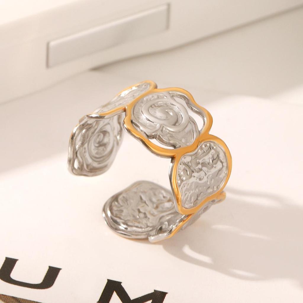 Elegant Rose Gold & Silver Open Ring: High-End Luxury for Women