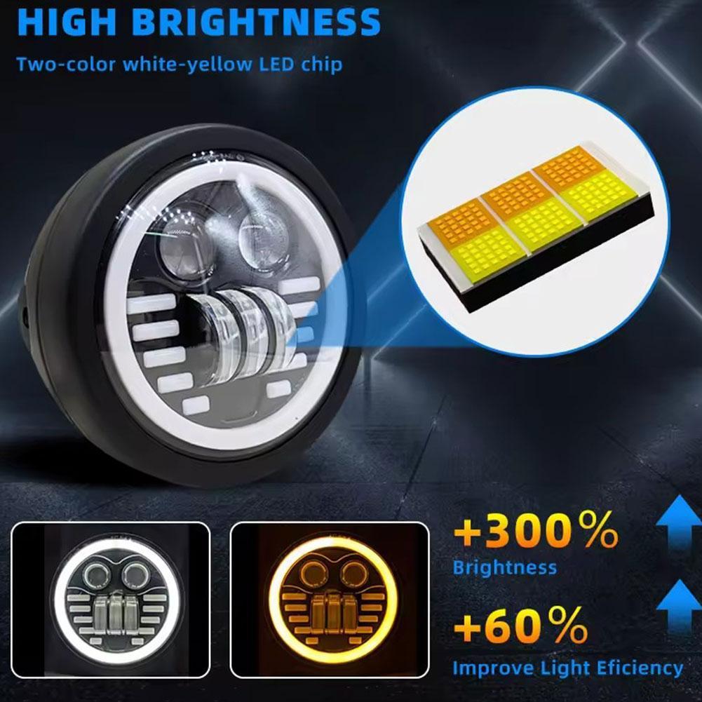 6.5 Inch Motorcycle LED Headlight White Yellow Dual LED Low Motorbike Light Headlights Color Beam High Spot S9R6