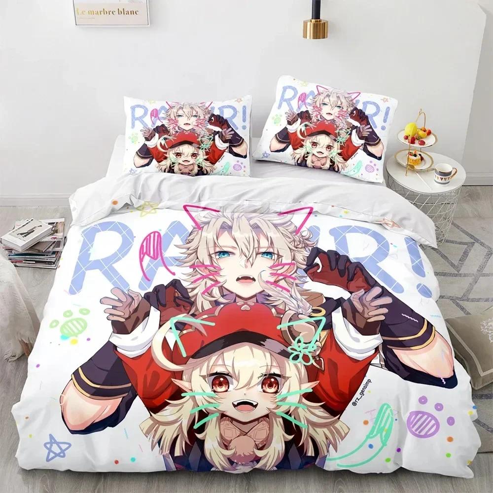 

Anime Genshin Impact Bedding Set Duvet Cover Sheet Printed Bed Set Pillowcase Bed Full Queen King Size Comforter Bedroom 70x133cm 2pcs