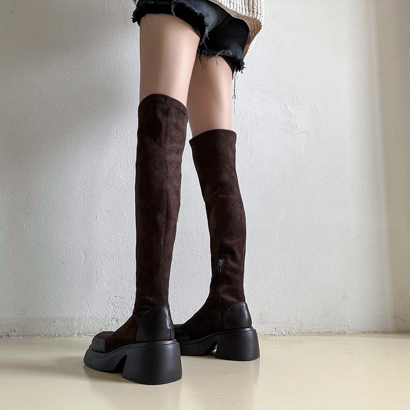 

Over-knee boots women s new square heel side zipper suede knight boots sexy versatile elastic boots 35 коричневый