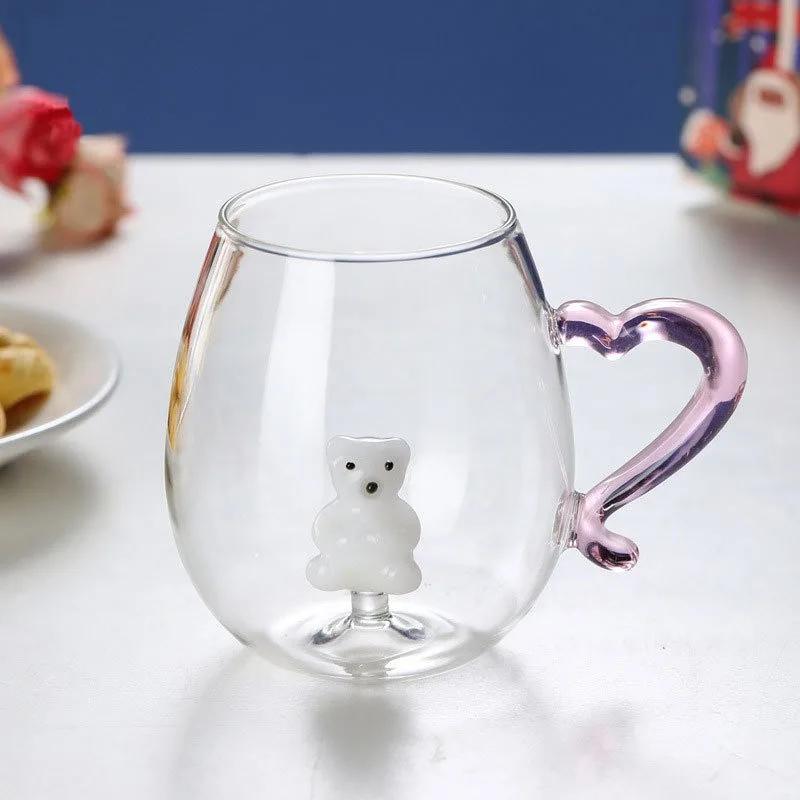 Christmas Theme Glass Cup 3D Animal-shaped Milk Cup Single Layer Breakfast Coffee Mug with Heart-handle Drinkware Xmas Gifts
