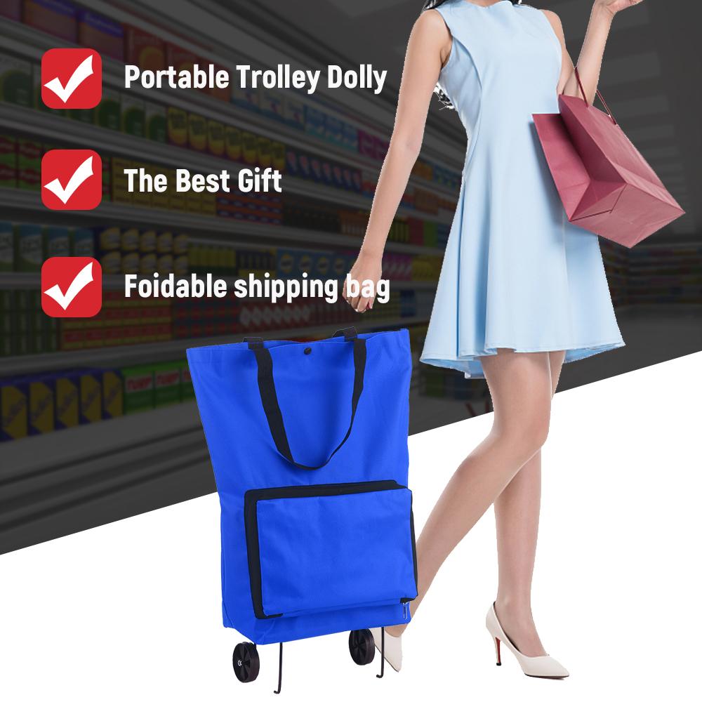 Foldable Shopping Trolley Bag with Wheels Collapsible Shopping Cart Reusable Foldable Grocery Bags Travel Bag Green