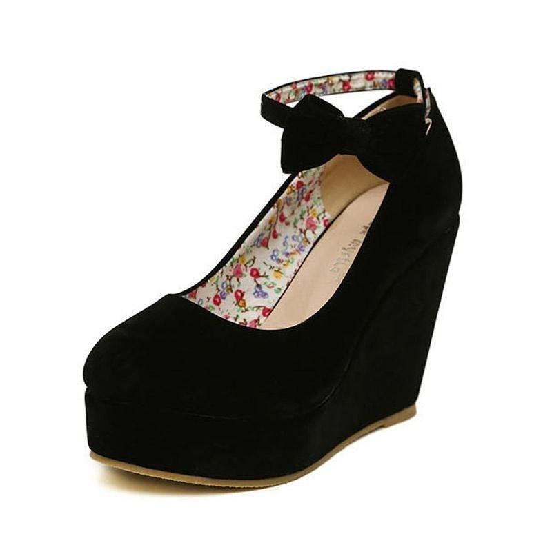 Elegant And Trendy New Fashion Women's Bow Tie Ankle Heel Platform Wedge Shoes