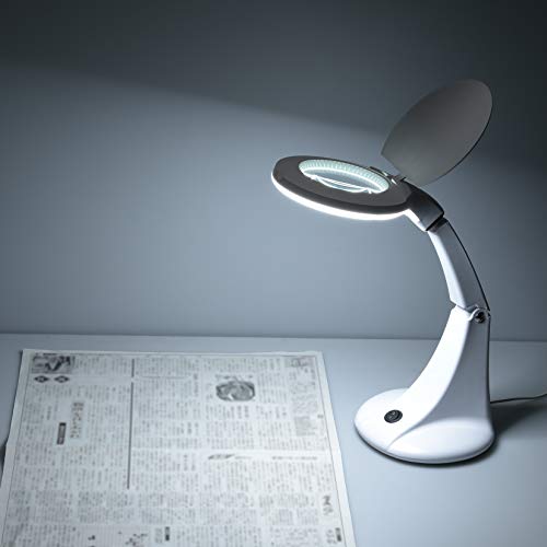 OHM Electric L-ZOOM LED Stand Light with Magnifying Glass, DS-L30B-W, 08-0871