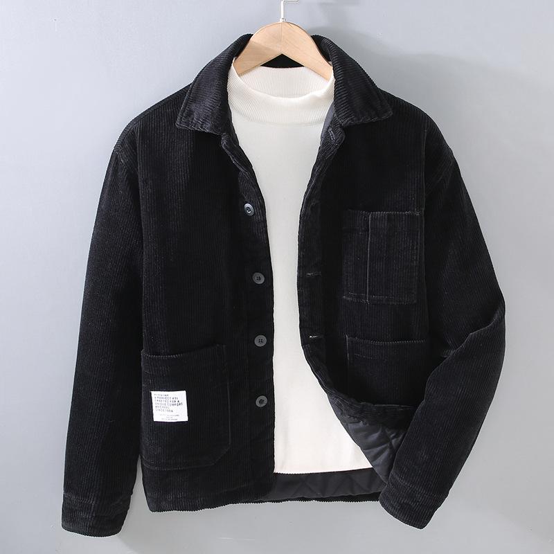 

Осенние и зимние теплые куртки для мужчин, повседневная рабочая одежда, вельветовое пальто с воротником-лацканом и пуговицами в японском стиле для мужчин XXL чёрный