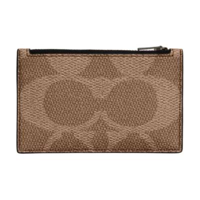 Card Case 13 Logo Print Zipper Closure Synthetic Leather Coated Canvas Unisex Card Case Brown CAB81-QBQ61