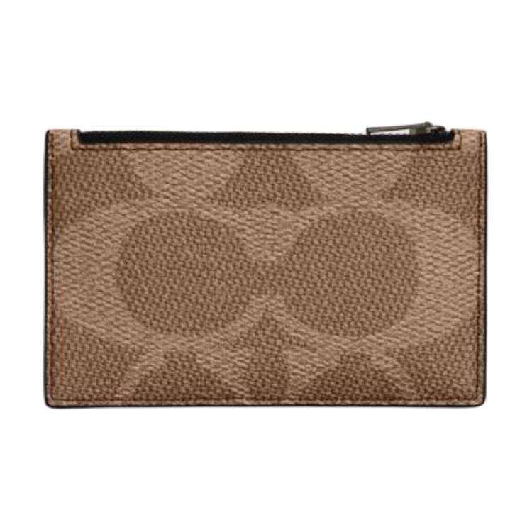

Coach Card Case 13 Logo Print Zipper Closure Synthetic Leather Coated Canvas Unisex Card Case Brown CAB81-QBQ61 Tan