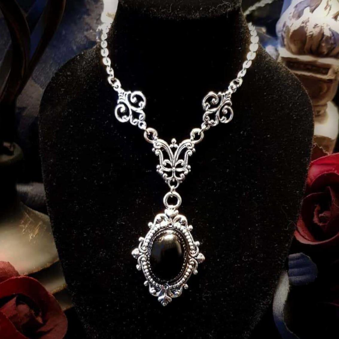 Handmade vintage silver black Victorian gothic