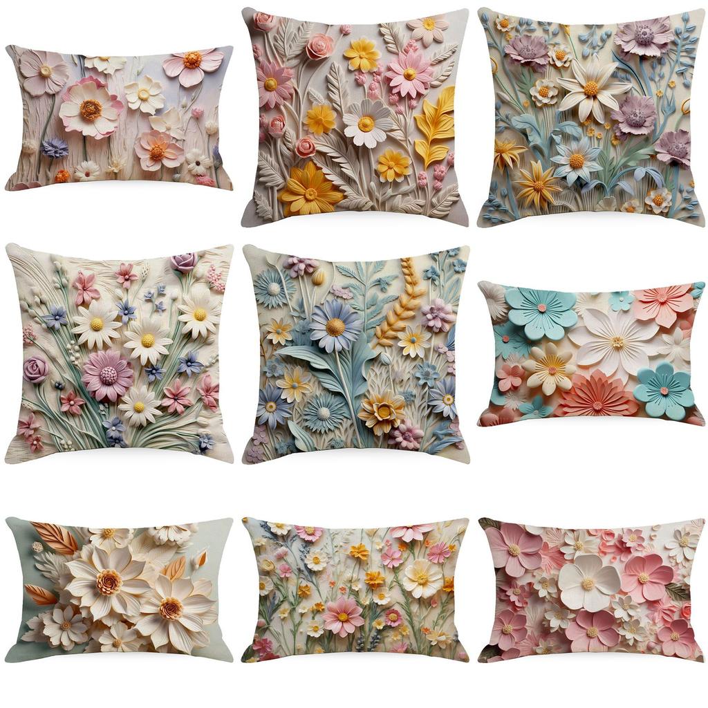 New Retro Floral Pillowcase Creative Oil Painting Engraving Style Print Home Sofa Cushion Pillowcase