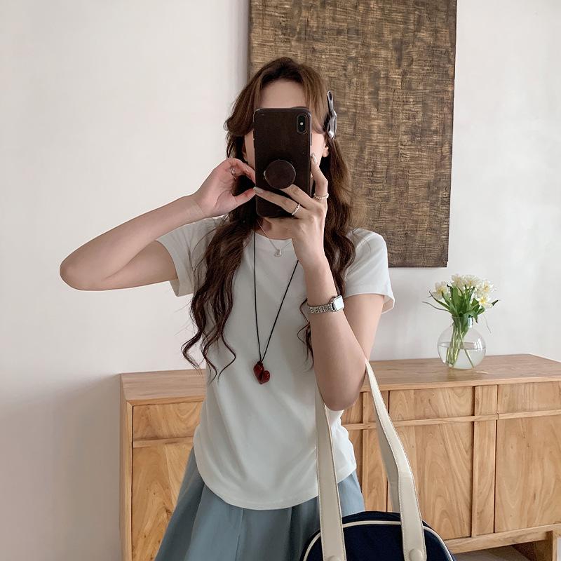 

Французская футболка с драпировкой на плечах, облегающая фигуру для женщин L [40-55 kg] белый