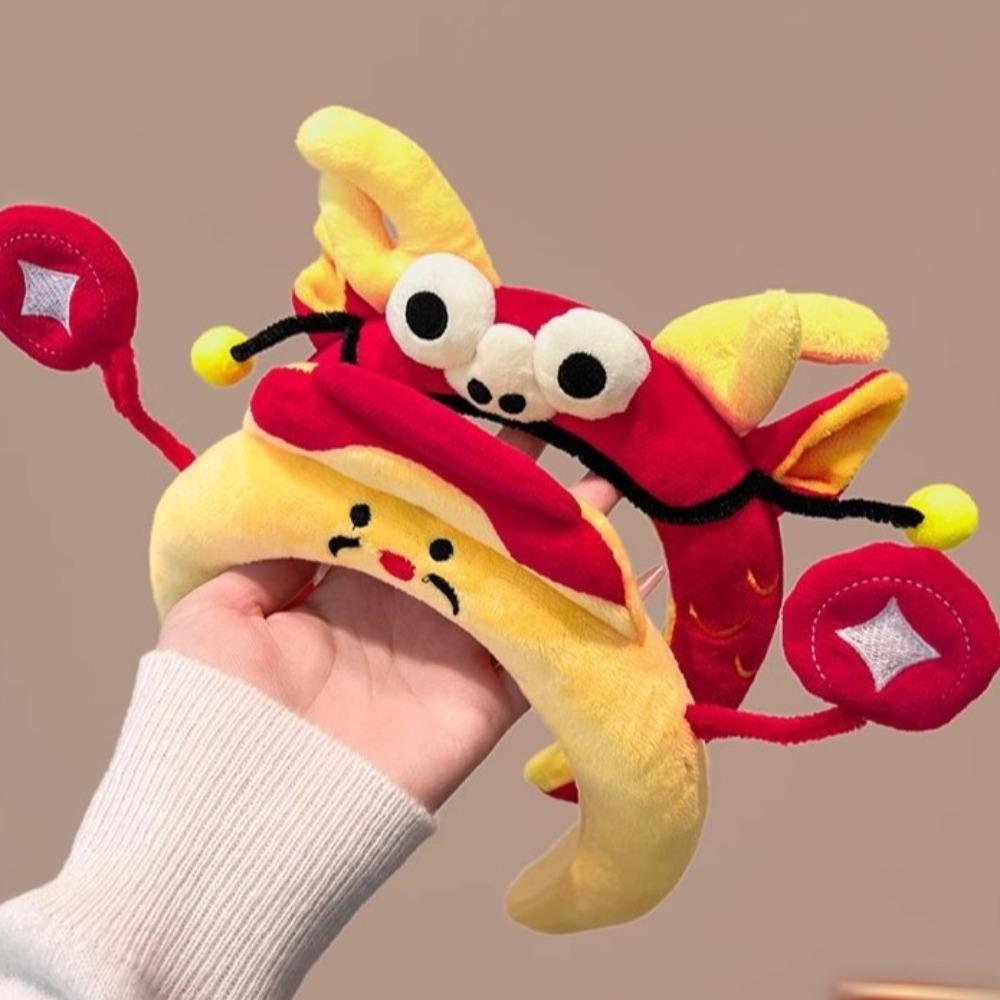 God of Wealth New Year Plush Headband Dragon Face Washing Hair Hoop Funny Hair Hoop  Makeup