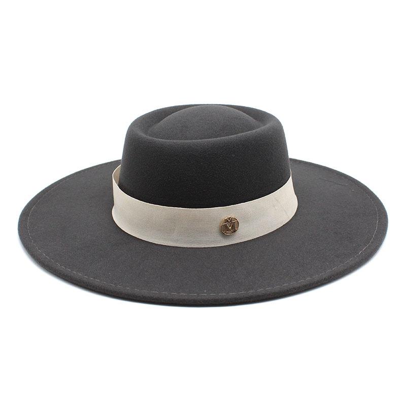 Solid Color Wool 9.5Cm Brim Mark Men'S And Women'S Warm Outdoor Oval Hoop Top Hat