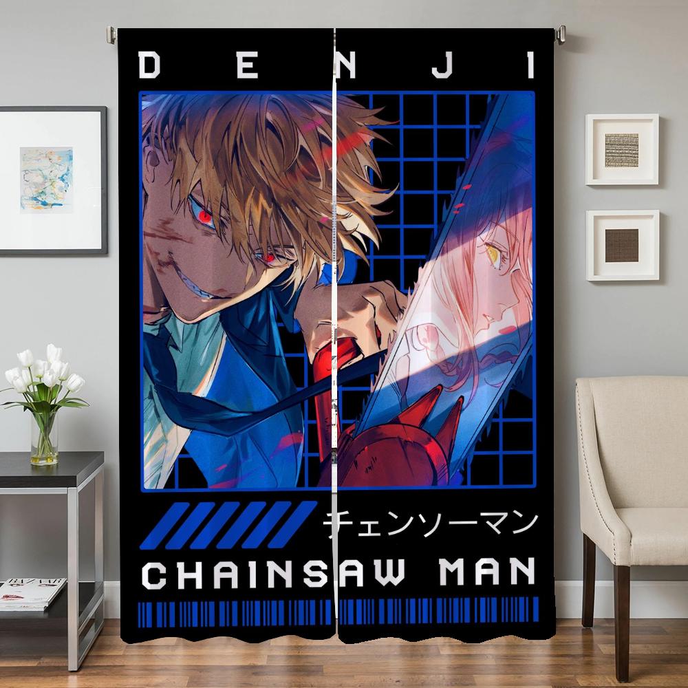 Home Interior Kitchen Curtains for Living Room 2 Pieces Blackout Curtains Door Curtain Chainsaw Man Bedroom Decoration Partition