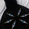 Unisex Dark Gothic Hoodie With Eye Print Patchwork Design Zipper Front Oversized Fit Streetwear